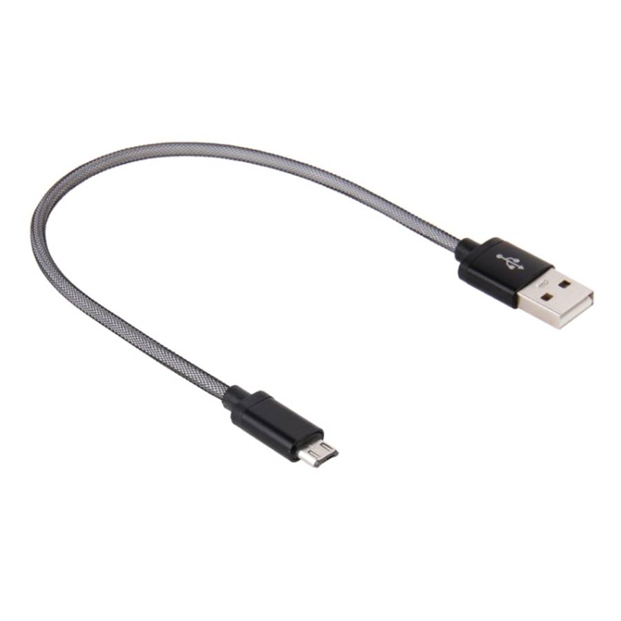 25cm Net Style Metal Head Micro USB to USB 2.0 Data / Charger Cable(Black)
