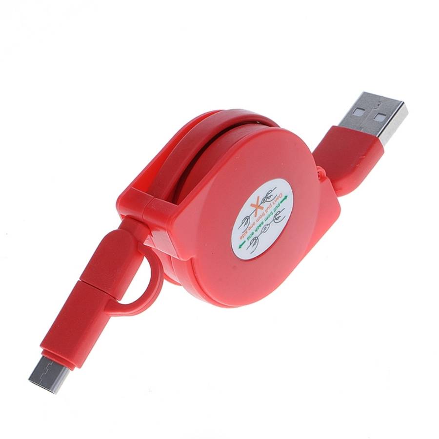 1m 2A Two in One Retractable Micro USB to Type-C Data Sync Charging Cable