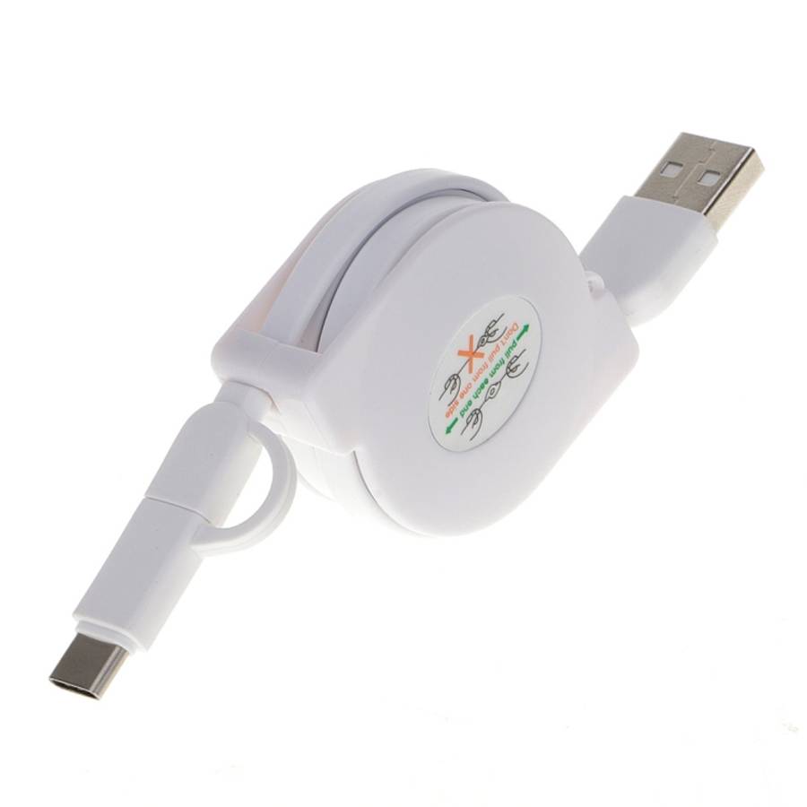 1m 2A Two in One Retractable Micro USB to Type-C Data Sync Charging Cable