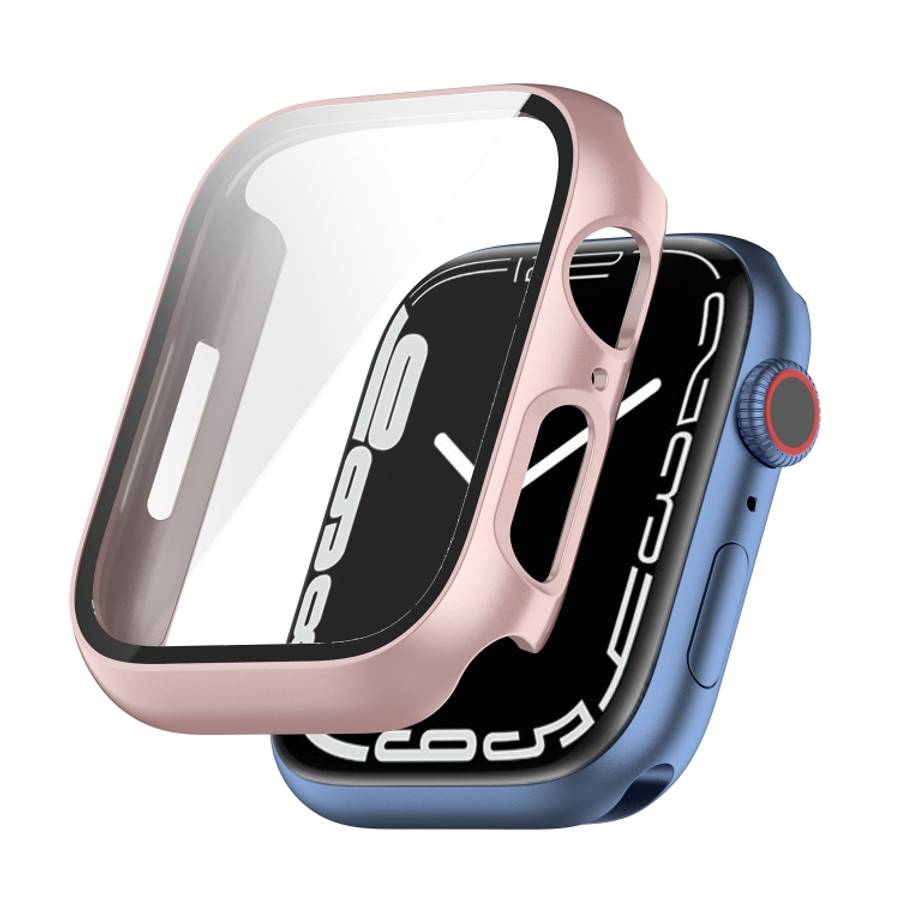 Shockproof PC Protective Case with Tempered Glass Film For Apple Watch Series 9 ... (rose gold)