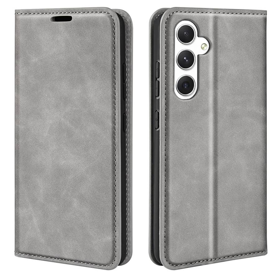 For Samsung Galaxy S24 5G Retro-skin Magnetic Suction Leather Phone Case(Grey)
