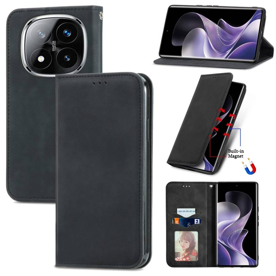 For Xiaomi Redmi Note 14 Pro+ 5G Retro Skin Feel Magnetic Flip Leather Phone Case(Black)