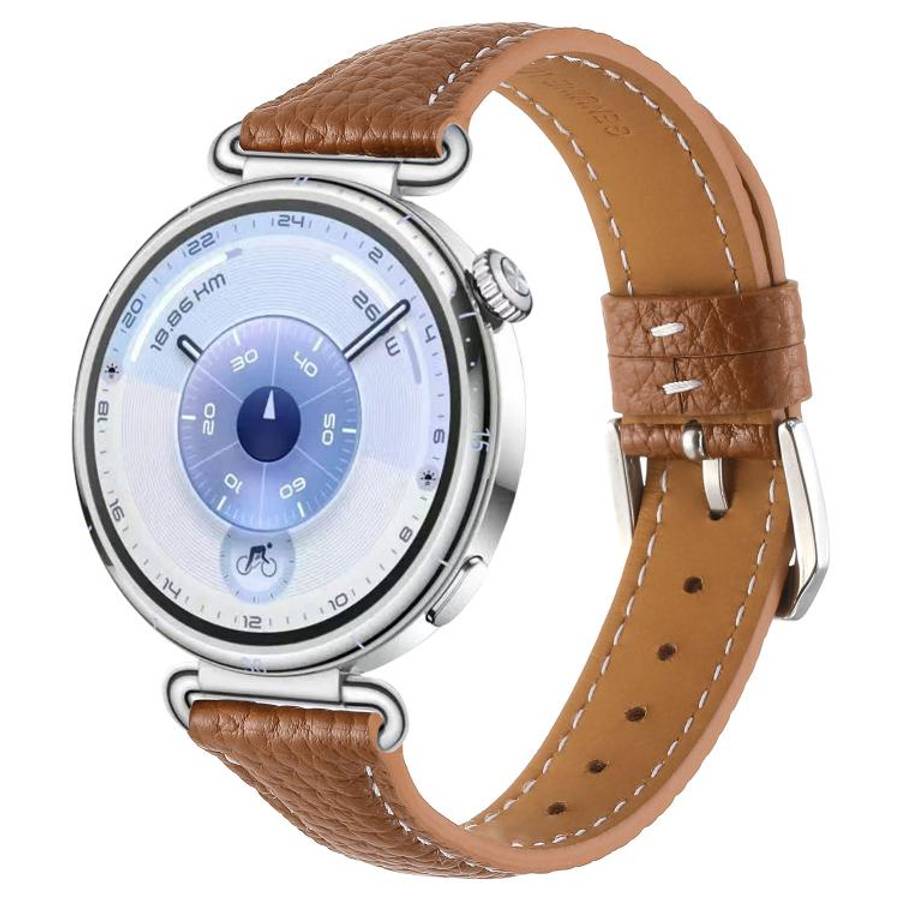 18mm Lychee Texture Pin Buckle Leather Watch Band(Brown)