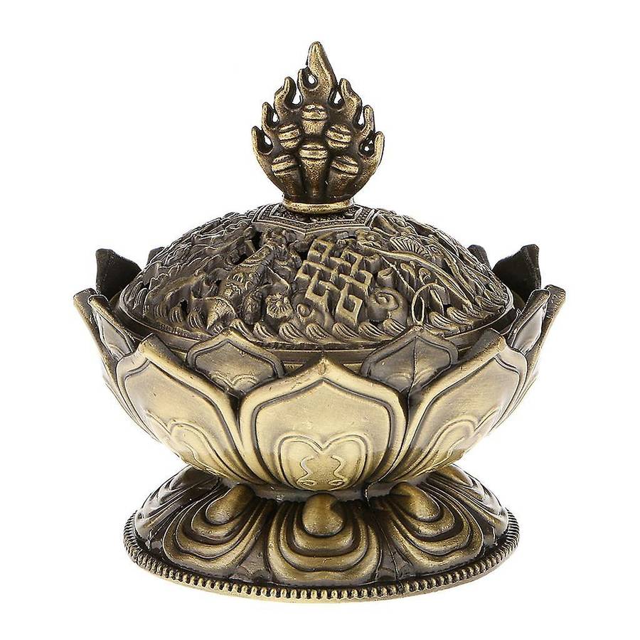 Lotus Incense Smoke Cone Aroma Stove Backflow Censer Decor-bronze