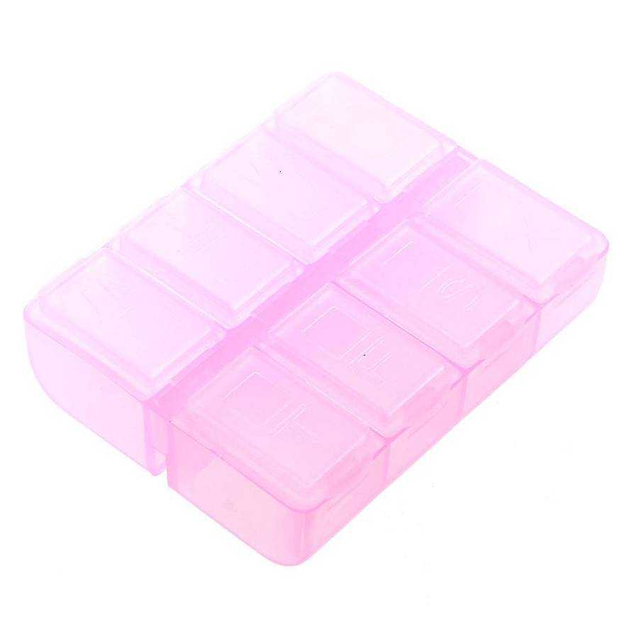 Plastic Rectangle 8 Compartments 7 Days Medicine Pill Box Pink