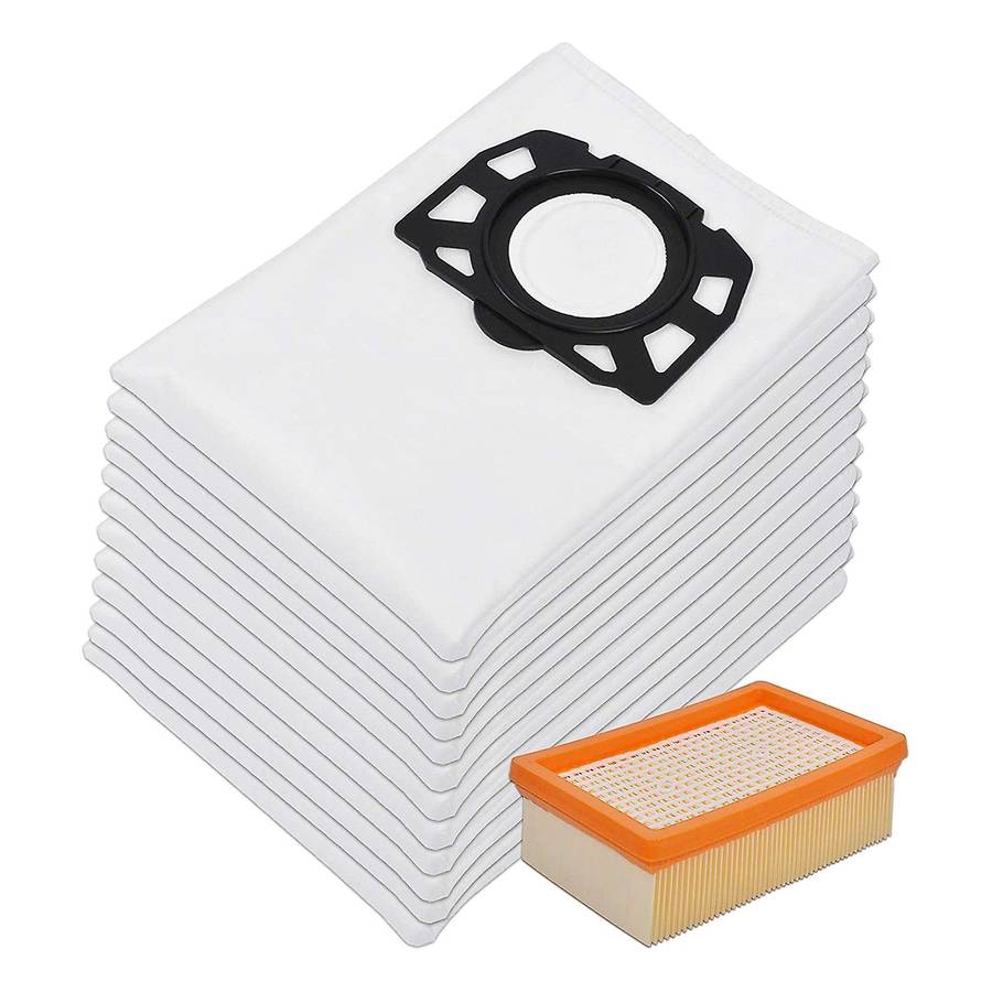 12 Vacuum Cleaner Bags + 1 Flat Pleated Filter for Karcher Wd4, Wd5