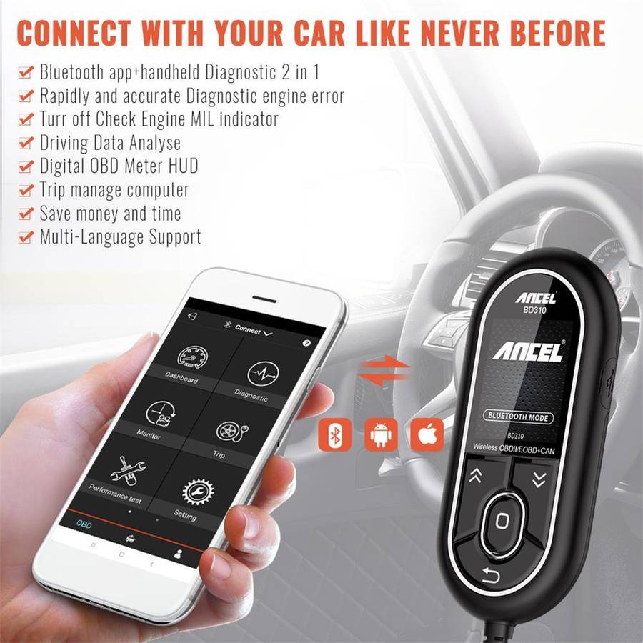 ANCEL BD310 OBD2 Diagnostic Bluetooth LCD Scanner - Open Box