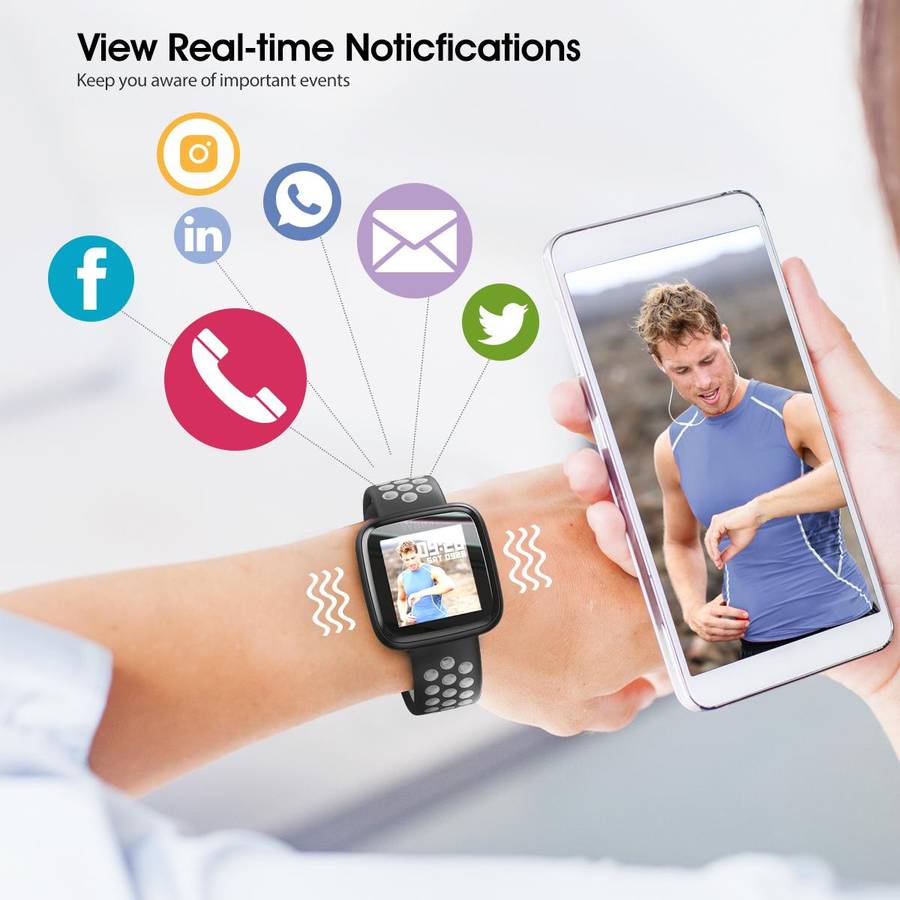 Smart Watch Heart Rate Monitor Tracker Fitness Sports Watch F15/ Y6 - Black & Grey