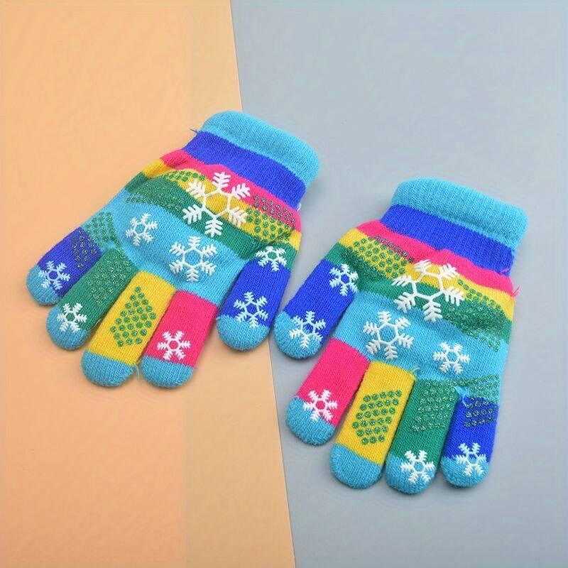 1 Pair 5 To 9 Years Old Blue Warm Gloves