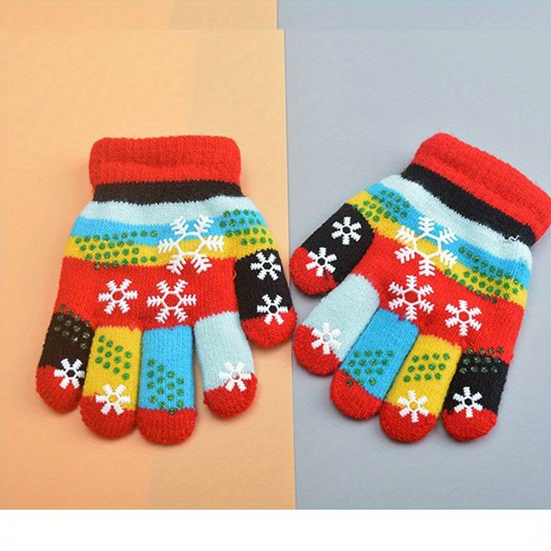 1 Pair 5 To 9 Years Old Blue Warm Gloves
