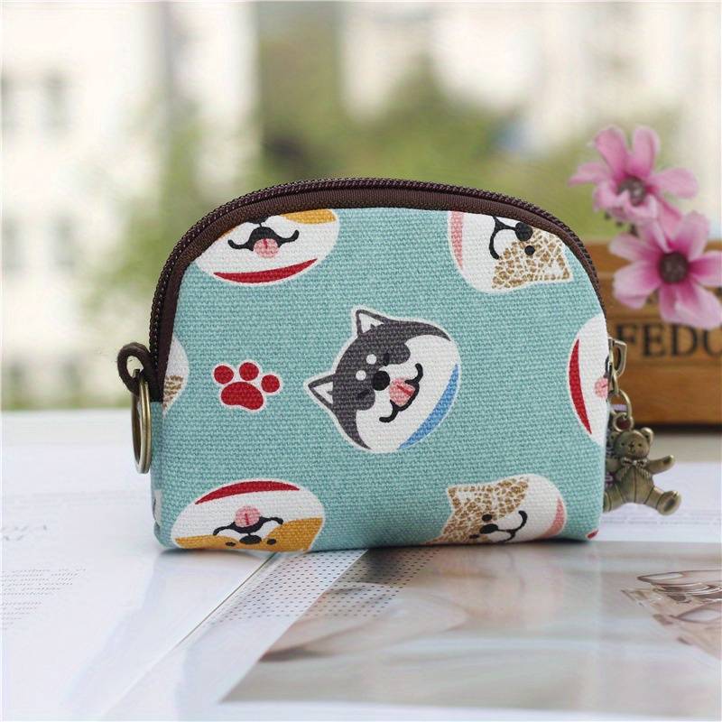1pc Japanese Style Coin Purse Zipper Around Storage Bag Mini Wallet with Keychain