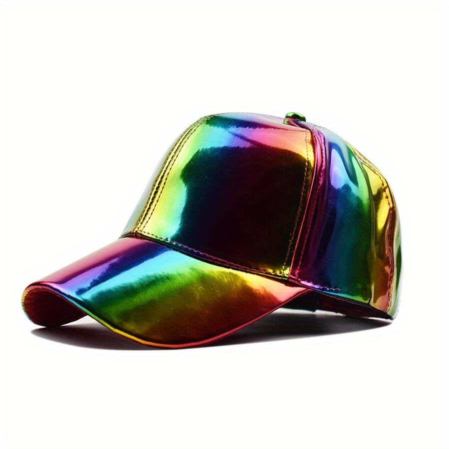 Vibrant Faux Leather Baseball Cap Lightweight Adjustable Hand Washable Colorful Gradient D