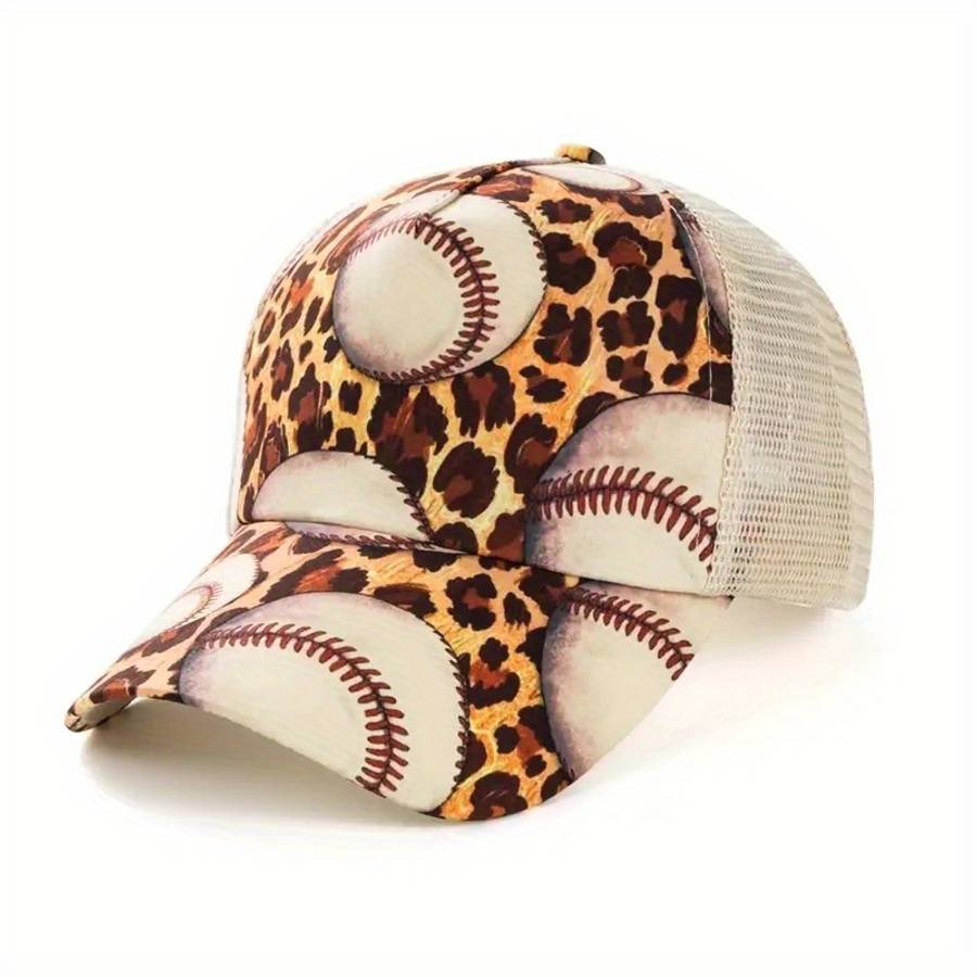 Stylish Bull Head Floral Print Baseball Cap with Ponytail Hole Breathable Mesh Back Adjust