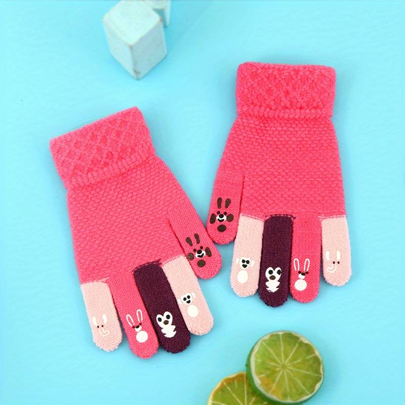 1 Pair Red Size 4 To 8 Years Old Warm Gloves