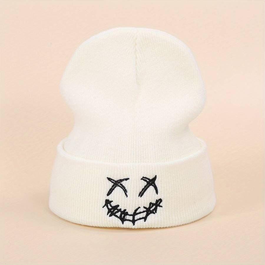 1pc Acrylic Knit Beanie with Embroidered joyful Design Casual Warm Ski Hat for Men Women and Te