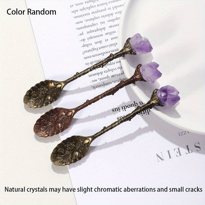 1pc Natural Amethyst Cluster Teaspoon Tooth Flower Gem Sweetmeats Spoon Decorate Gift