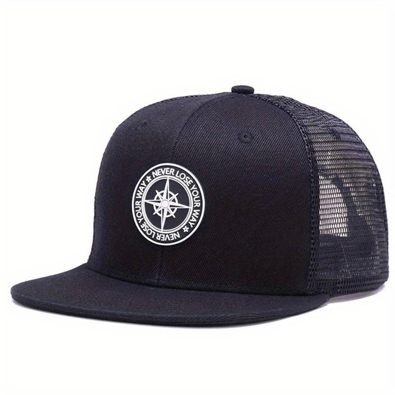 1pc Round Logo Decor Baseball Cap Solid Color Unisex Casual Snapback Hat Adjustable Lightweight Sun