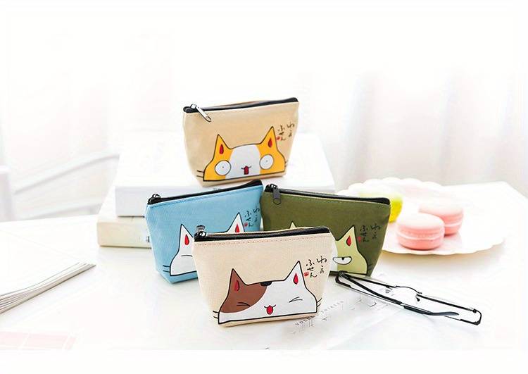 1pc Adorable Cartoon Cat Wallet Small Girl Storage Bag Coin Purse Portable Creative Handheld Key Ho