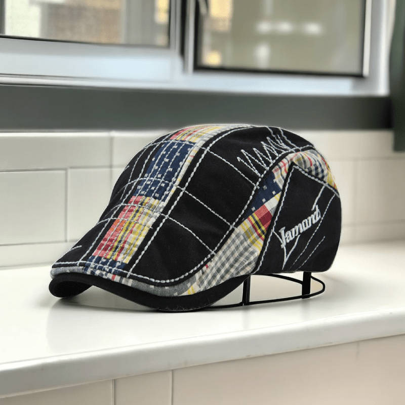 1pc Casual Plaid Stitching Irregular Embroidery Beret For Outdoor Sunshade Hat Christmas Gift