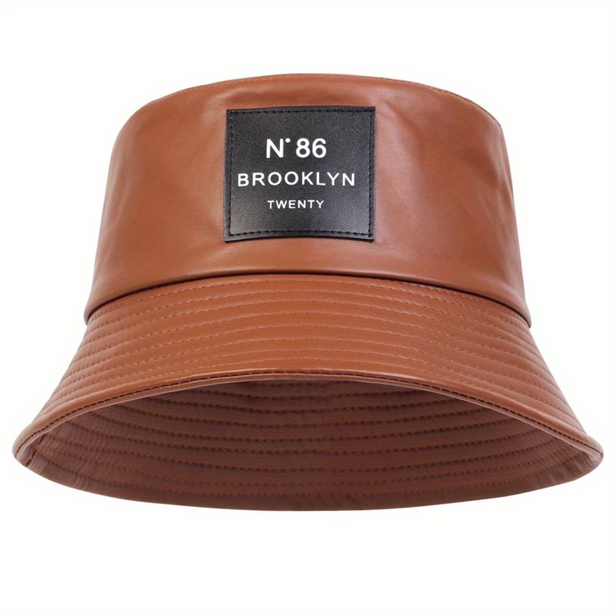 Solid Color Basin Pu Leather Hat Pu Leather Trendy Bucket Hat Classic Label Patch Solid Color