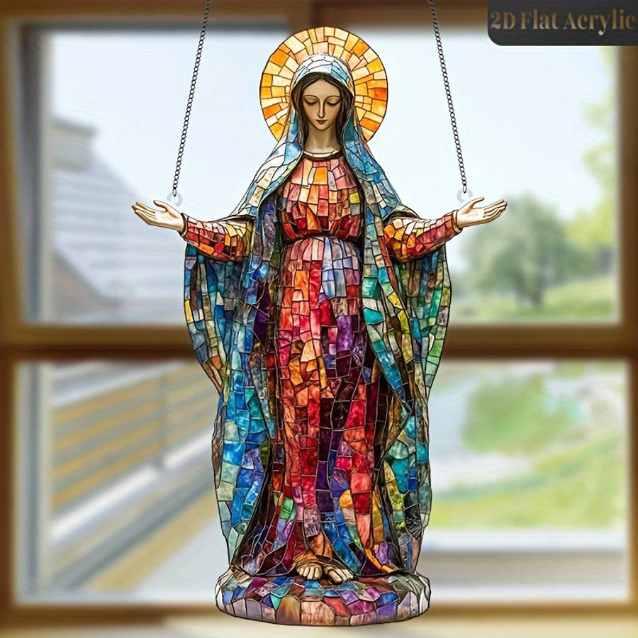 2D Flat Sacred Acrylic Sun Catcher Virgin Mary Hanging Decoration Religious Christmas