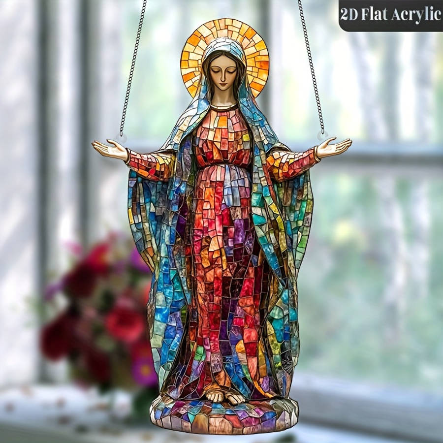 2D Flat Sacred Acrylic Sun Catcher Virgin Mary Hanging Decoration Religious Christmas