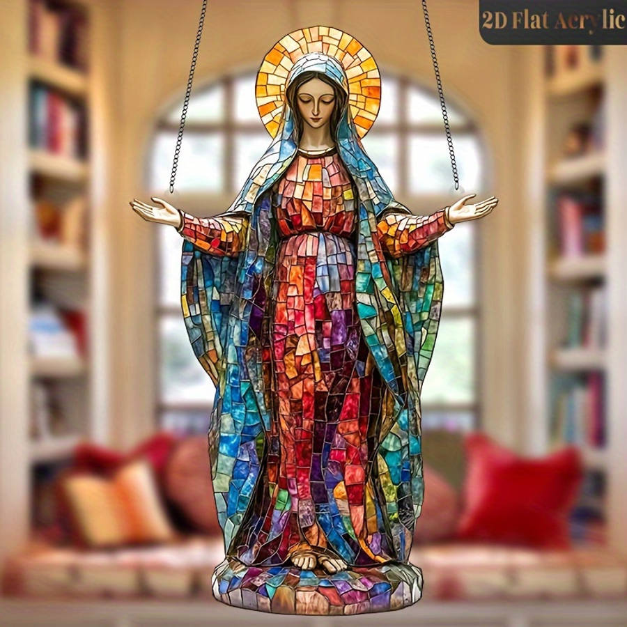 2D Flat Sacred Acrylic Sun Catcher Virgin Mary Hanging Decoration Religious Christmas