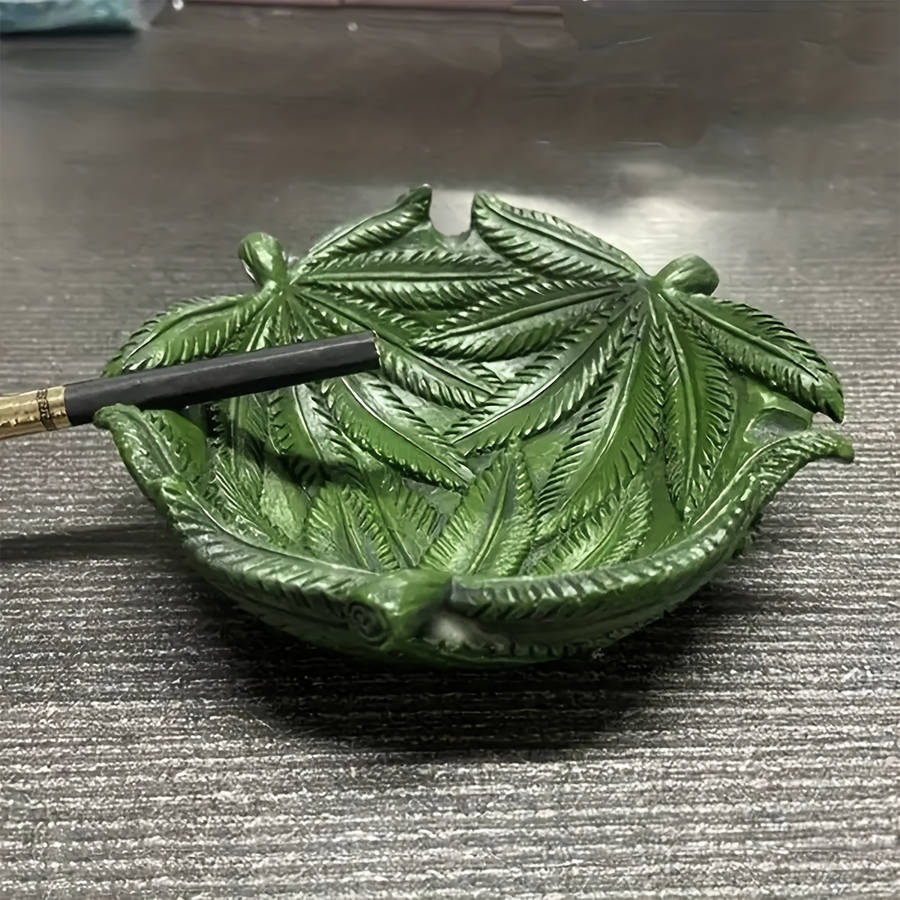 1pc Green Leaf Ashtray Resin Material Key Bowl Desk Storage Box Home Decoration Retro Styl