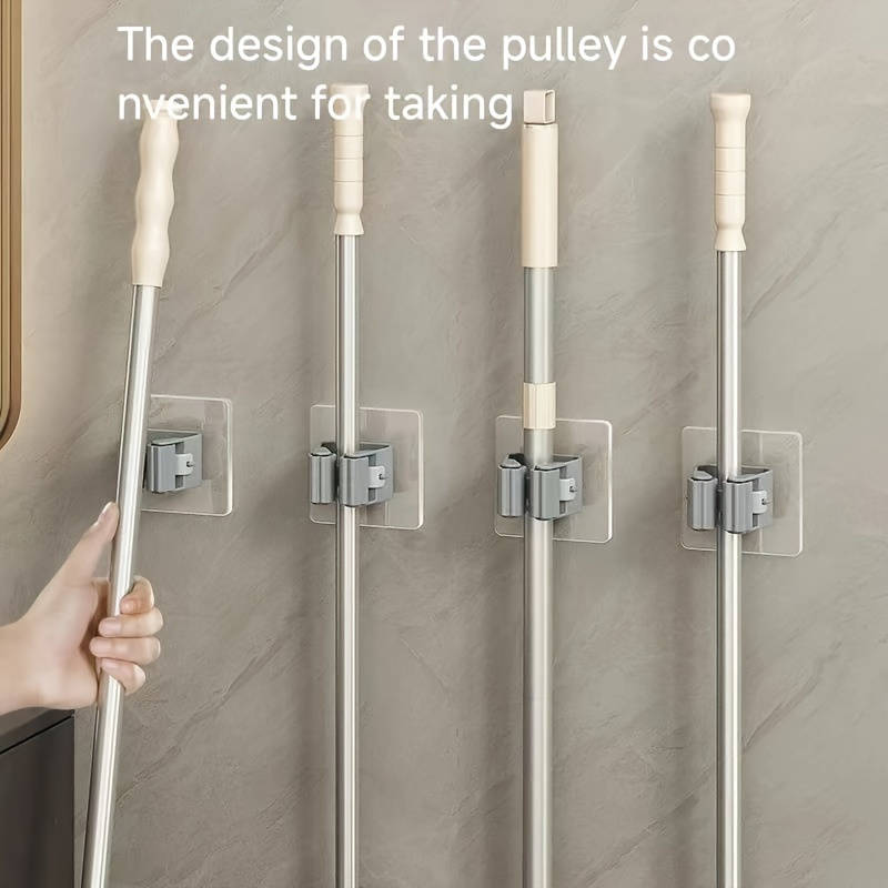 4pcs Plastic Utility Hooks Wall Mounted Mop and Broom Holder Strong Adhesion No-Drill Storage