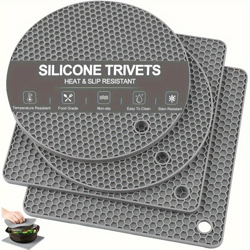 4pcs Black Silicone Heat Guard Pads Non-Slip Heat Stain Resistant Kitchen Mats for Cookwar