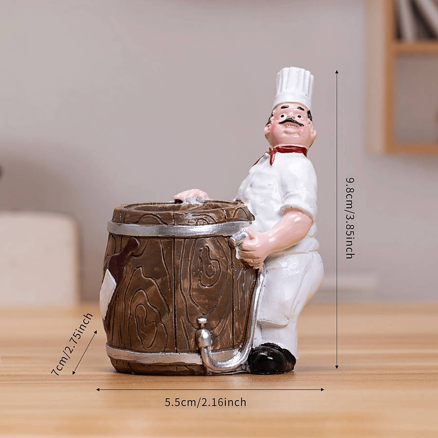 1pc Chef in Barrel Toothpick Holder Cartoon Resin Kitchen Decor White Chef with Red Apron