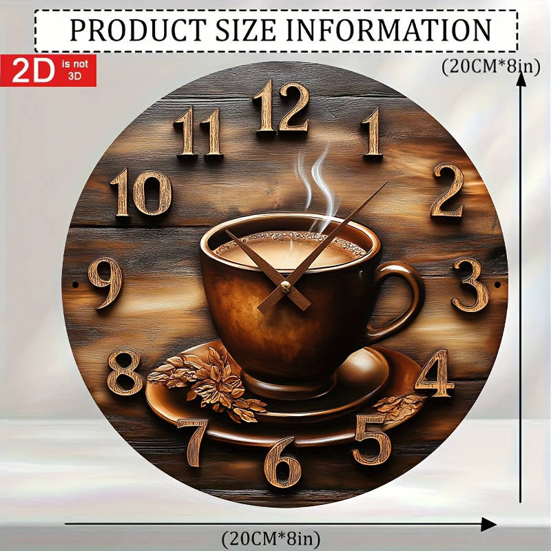 1pc 2D Flat Rustic Wooden Wall Clock with Coffee Cup Design Classic Vintage Style Not real clock