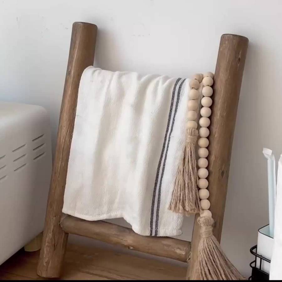 1pc Rustic Farmhouse Mini Wooden Ladder Versatile Tea Towel Holder Display Rack for Kitchen and