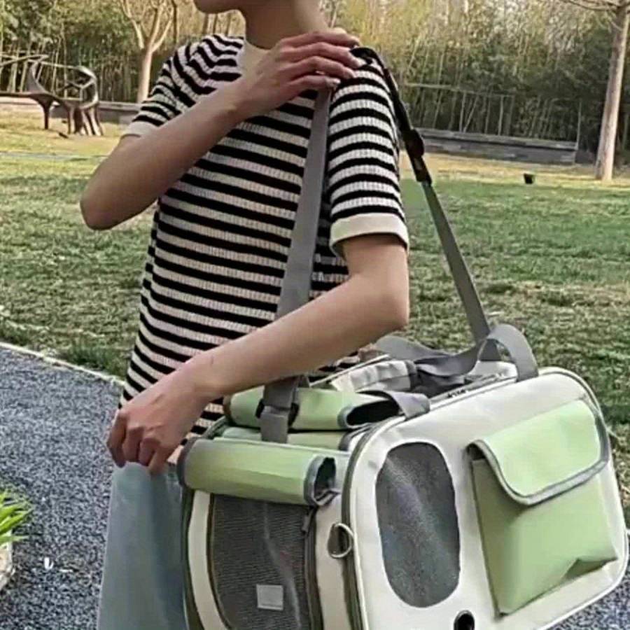 1pc Beige And Green a Pet Bag