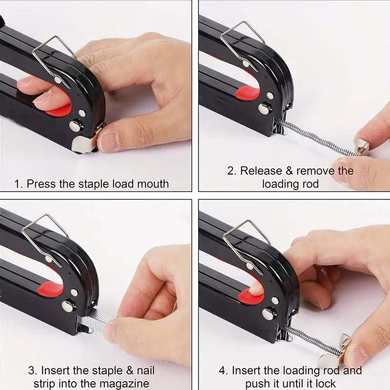 1 Set Upholstery 4In1 Staple Gun Heavy Duty With 1200 Staples Remover Gloves Manual Brad Nailer Powe