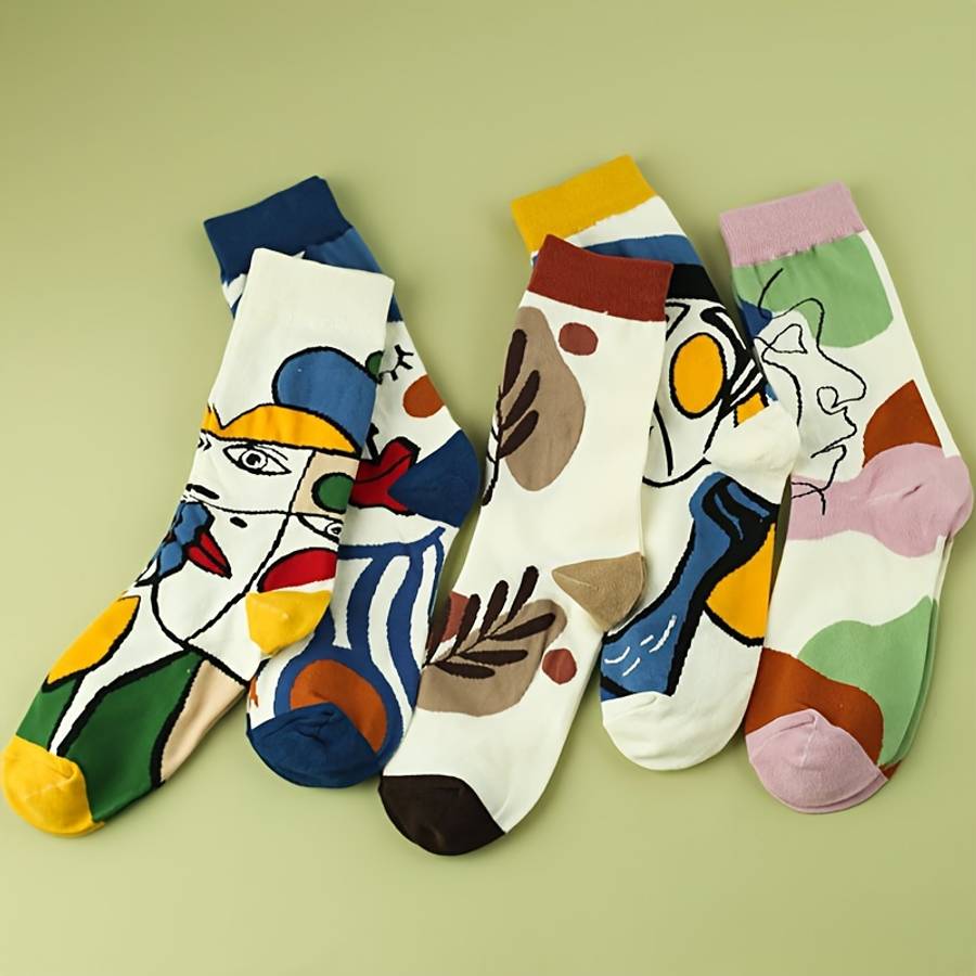 5 Pairs Of Mixed Colors One Size High Elastic Socks
