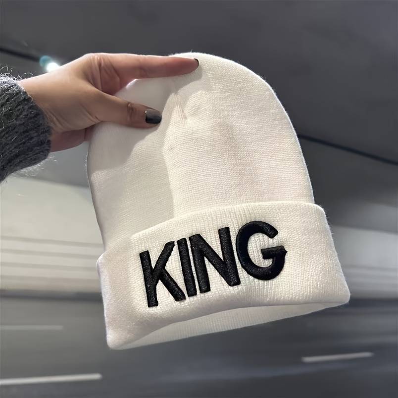 1pc 1pcMS Show Men's Fashion Knitted Hat KING&QUEEN Embroidered Hat Ideal choice for Gifts
