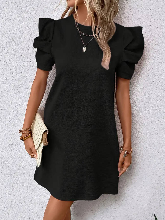 Puff Sleeve Keyhole Back Dress, Elegant Crew SIZE SMALL