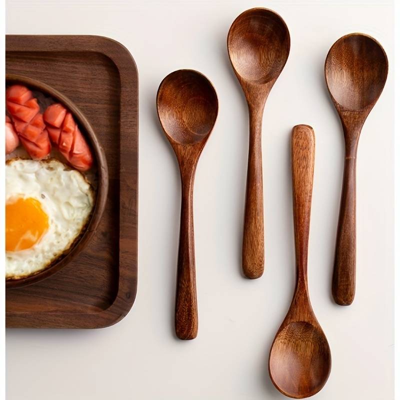4pcs Soup Spoon Wooden Coffee Spoon Natural Milk Spoon Modern Stirring Spoon Reusable Soup