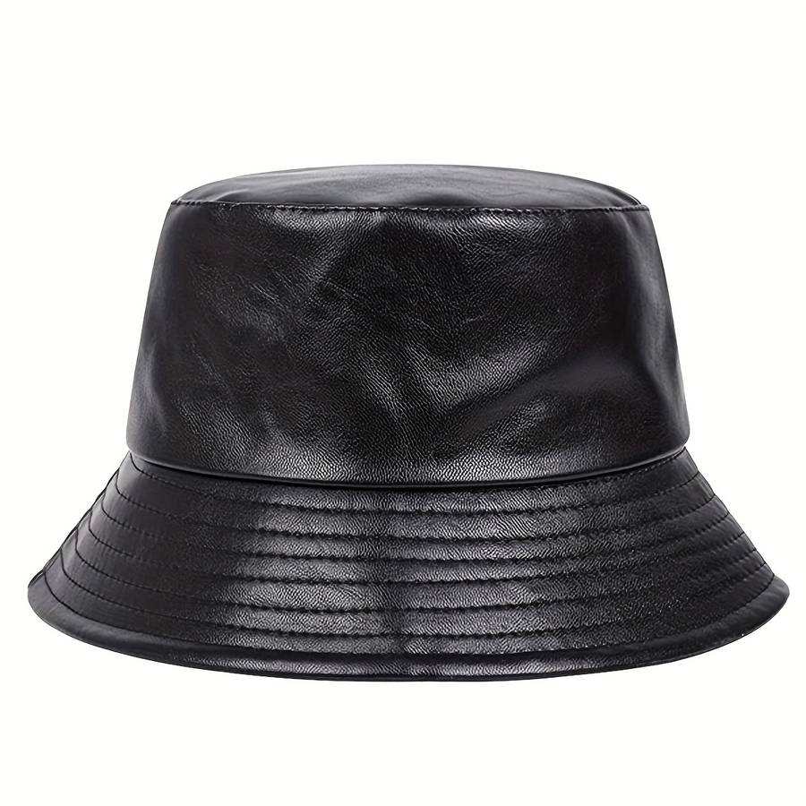 Solid Color Basin Pu Leather Hat Pu Leather Trendy Bucket Hat Classic Label Patch Solid Color