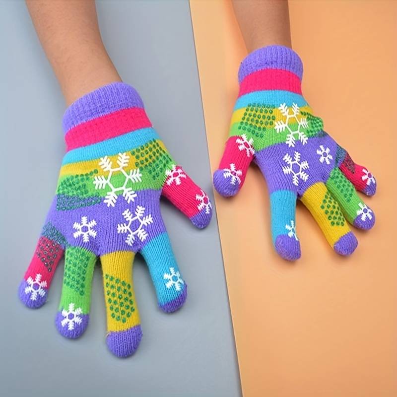 1 Pair 5 To 9 Years Old Blue Warm Gloves
