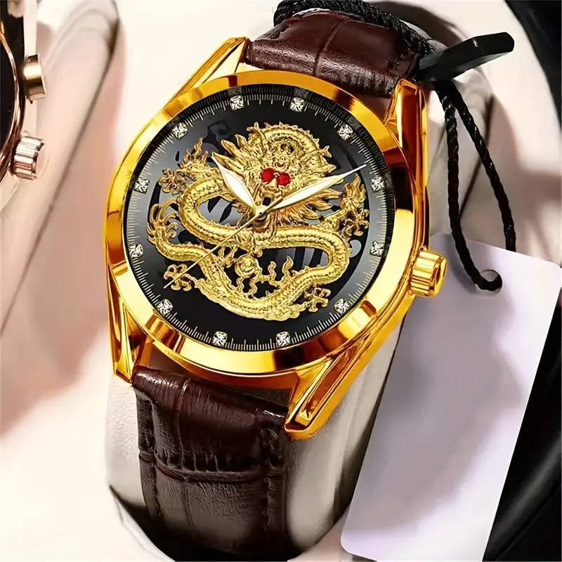 ORUSS Mens Retro-Style Chinese Dragon Quartz Watch
