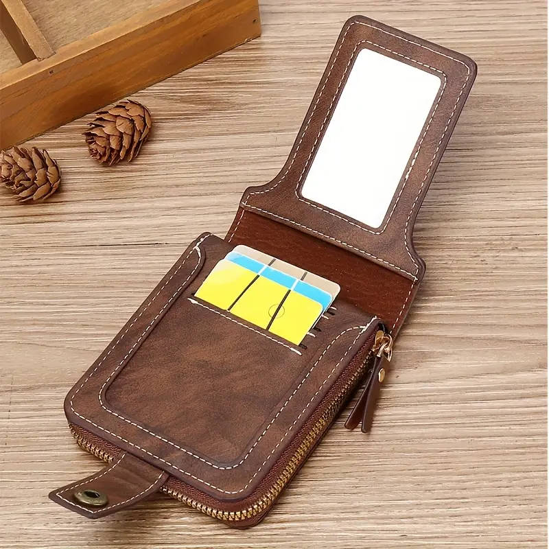 Button Decor Zipper Bag, Credit Card Holder, Bifold Wallet, Simple Portable Wallet