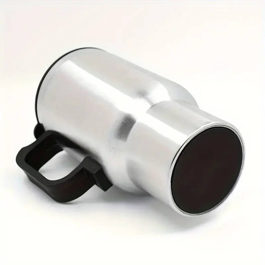 1pc Durable Stainless Steel Car Electric Heating Cup with Black Handle and Lid 12V/24V
