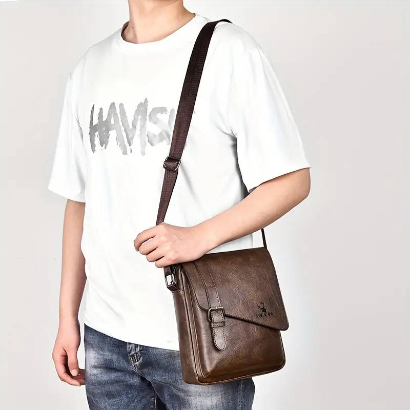 1pc Men's New Shoulder Bag Messenger Handbag Casual Fashion New Pu Material Bag