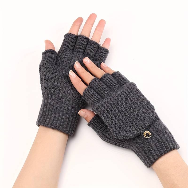 1 Pair Light Grey Blue Warm Gloves