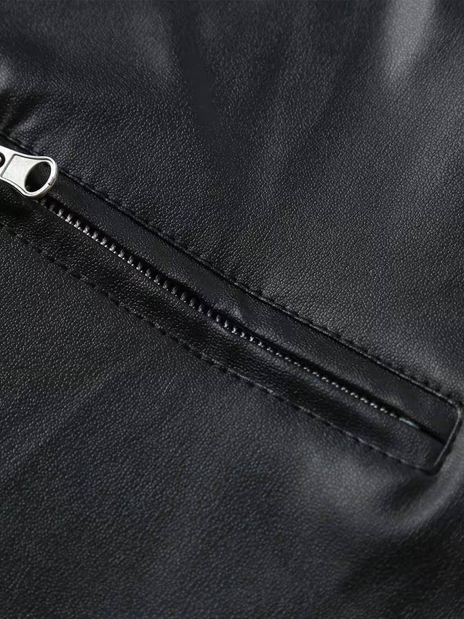 Multi-Pocket PU Leather Slim-Fit Motorcycle Jacket - Large