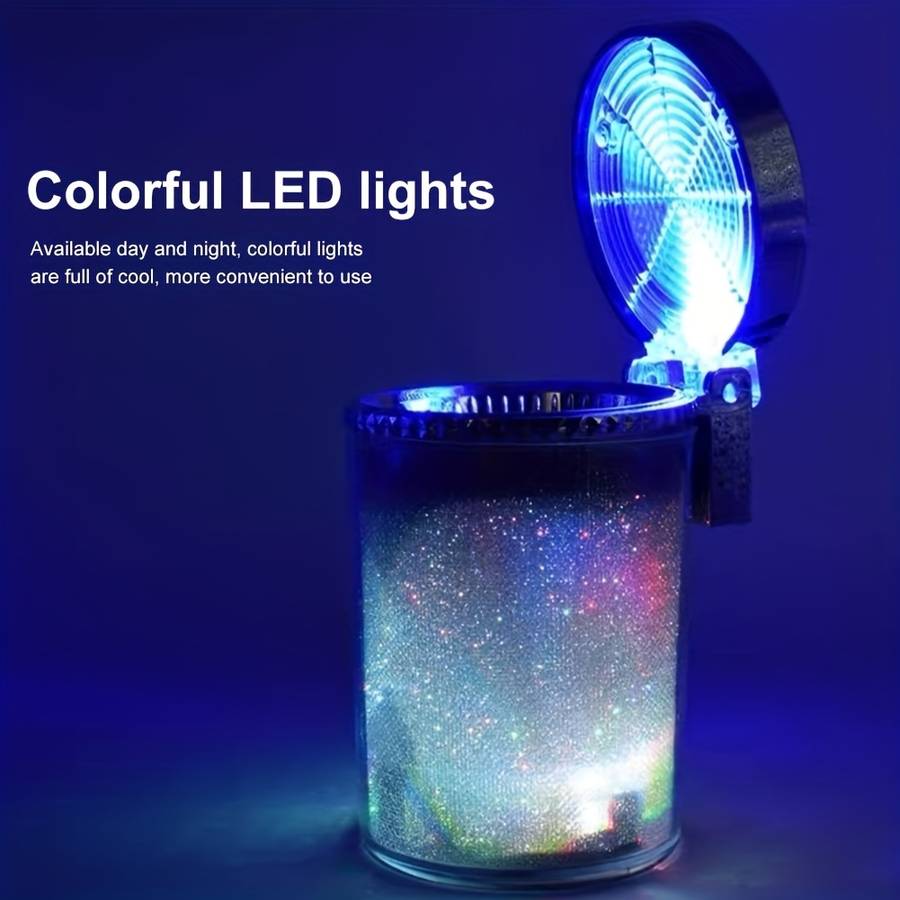 1pc Small Car Caravan Auto Ashtray With LED Light Mini Car Trash Can Portable Lid For Car Cup