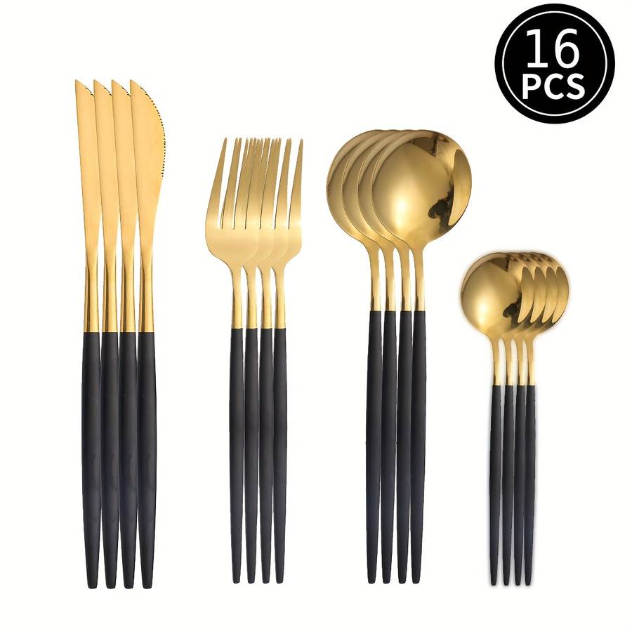 Set Of 16 Stainless Steel Portuguese Tableware Including 4 Sets Of Steak Knives Forks And Sp