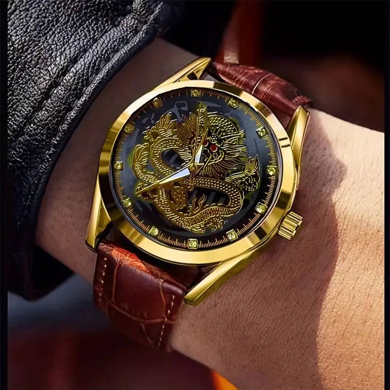 ORUSS Mens Retro-Style Chinese Dragon Quartz Watch